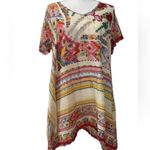 Johnny Was Tulum Tunic Silk Scallop Hem Geometric Floral Short Sleeve Photo 2