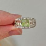 NRT Green & Silver Two Shank Ring “Venus” Avon Signed Peridot Eye Art Deco Jewelry Photo 9