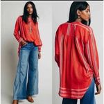 Free People  Women's Popover Tunic Dress Shirt Plaid Long Red Gold Oversized XS Photo 1