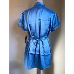 Blue Satin Pleated Short Sleeve Tunic Top XL shirt y2k boho whimsi dainty fairy Photo 1
