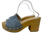 Veronica Beard Hannalee Suede Clog Sandals Heels Slide Wooden Blue Size 10 Photo 9