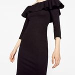 ZARA  Black Ruffle Off The Shoulder Dress Size M Medium Stretchy Knit Bodycon Photo 4