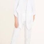 Chico's Chico’s White Satin Ruffle & Woven Knit Open Hoodie Cardigan Sweater 0 S Photo 4