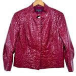 Lafayette 148 Faux Leather Crinkled Collarless Poppy Red Women's Jacket 12 NWT Photo 0