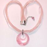 Pink White Marbled Round Pendant Pink Multi Strand Chain Boho Necklace Photo 0