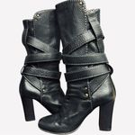 Chloé Chloe Black Pebbled Leather Paddington Wrap Straps Buckle Heeled Boots 36.5 6.5 Photo 2