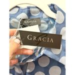 Gracia NWT Sheer Polka Dot 3/4 Puff Sleeve Button Up Blouse Blue Women's Size S Photo 4