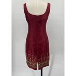 Vintage 90s Embroidered Hem Mini Dress Squareneck Sleeveless Sheath Maroon XS Red Size undefined Photo 6