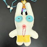 Adorable White Animal Plush Cushion Beaded FOB Bag Charm Photo 2