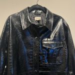 Open Edit  Croc Texture Faux Leather Shirt Jacket, Black, Size S Photo 2