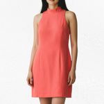 Vintage 90s Coral Silk Sleeveless Mod Mock Neck Mini Dress Size 8 Moda Int’l Orange Photo 1