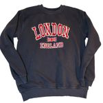 London England Navy Crewneck Embroidered Sweatshirt UK Graphic Pullover Small Blue Photo 0