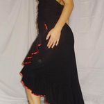 Lip service black halter neck dress with red rose flower embroidered details with ruffles Photo 2