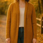 Anthropologie ‎ Womens Cardigan Sz XS Mustard Yellow Lilla Cozy Knit Cottage Fall Photo 0