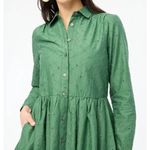 J.Crew Eyelet Mini Shirt Dress Long Sleeve Cotton Pockets Preppy Green US 12 NWT Photo 3