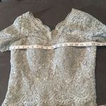 Women’s Full Length Gray Chiffon & Lace Appliqué Formal Dress Zip Back Size 10 Photo 9