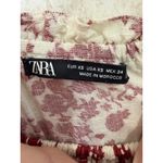 ZARA Rustic Floral Print Midi Dress Red Cottagecore Ruffle Button Front Boho XS Photo 2