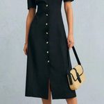 Rihoas The Black V Neck Button Puff Sleeve Midi Dress Size XL Photo 4