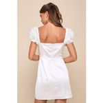 Lulus NWT  Precious Enchantment White Satin Floral Puff Sleeve Mini Dress LWD S Photo 3