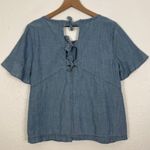 Madewell  Chambray Tie-Back Bell Sleeve Top Casual Open Back Denim Size Large Photo 3