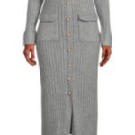 Nanette Lepore  Ribbed Knit Collared Button gray‎ Midi Dress S classic body con Photo 0