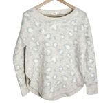 UpWest plush pastel leopard curved hem Crewneck chunky knit Sweater size S Gray Photo 1