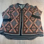 Belle by Kim Gravel Top Women’s 3X Orange Black Geo Print 3/4 Sleeve Blouse Photo 0