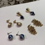 Lot Of 4 Costume Pierced Earrings Dangle Drop Mix Women’s Gold Tone 2 with Blue Photo 6
