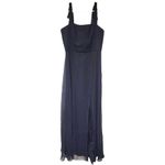 Dessy Collection Tie Strap Chiffon Gown with Front Slit Midnight Blue 12 Photo 2