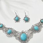 Bohemia Vintage Turquoise Necklace Earrings Jewelry Set Elegant Party Gift Photo 4