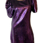 Purple Sequin Party Dress L Puff Sleeve Holiday Cocktail Glam Sparkle Mini Size M Photo 0