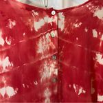 Red Haute 100% Silk Red and White Tie Dye Long Sleeve Button Back Blouse Top Photo 7