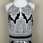 London Style Collection Maxi Dress 12 Black White Halter Neck Paisley Stripe Photo 3