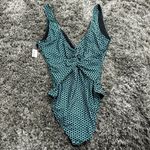 Nicole Miller One Piece Twist Front Plunge Swimsuit in Teal/Black, Size L Photo 5