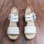 Anthropologie Gee WaWa • Anthro Bess Sandals block heel cream distressed leather double buckle Photo 1