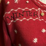 Quacker Factory  Sweater VTG Cardigan Christmas‎ Snowman Red Holiday Knit Medium Photo 7