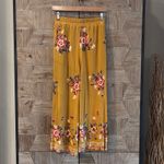 Forgotten Grace  Womens Mustard Yellow Embroidered Floral Wide Leg Pants Size M Photo 4