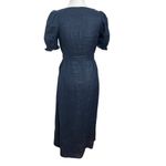 Sleeper Brigitte Linen Midi Dress Navy Size Small Puff Sleeve Tie Waist Classic Blue Photo 6