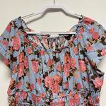 Torrid  Size 1 Blue Tank Top Blouse Pink Floral V Neck Baby doll Top Photo 2
