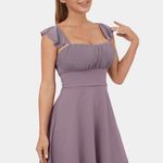 Halara NWT  Softlyzero Airy Ruffle Lace Up Contrast Mesh Flare Dress Elderberry S Photo 2