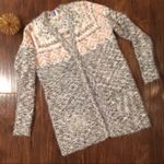 Retrology Cardigan Sweater Long Sleeve Feather Knit Pink Gray Cream Heather Med Photo 9