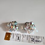 Crystal Aurora Borealis Austrian bead Cluster Vintage Statement Earrings Silver Photo 1