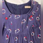 Navy pleated panel librarian sailor print midi button collar cuffed short sleeve Blue Photo 8