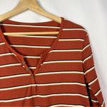 Boutique Orange Ribbed Stripe Henley Crop Long Sleeve T-Shirt L Photo 2