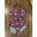 Betsey Johnson  faux wrap cut out geo print Swimsuit one piece Multi Monokini S Photo 1