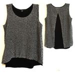 INC Crochet Sequin Split Back Top Black & White Size M Photo 1