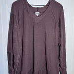 BKE  V-Neck Tunic Brown Slit Hem Long Sleeve Shirt Women’s Size XL Photo 0