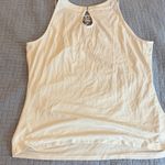 White House | Black Market  White Tank with Black and brown Lace Detail Photo 6