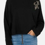 The Kooples  BLACK FLEUR DE LIS BEJEWELED BOXY LONG SLEEVE TOP Photo 0