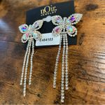 NWT nOir Iridescent Crystal Butterfly Clear Rhinestone Dangle Statement Earrings Silver Photo 1